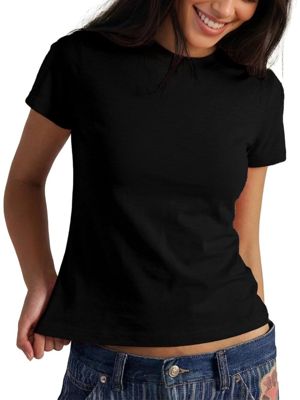 Women's T Shirts Black Cotton Short Sleeve Shirt Casual Summer Basic Tees Tops